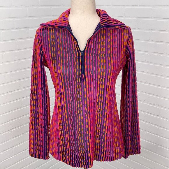 Jo Matthews Top Women Lg Pink Orange Ruffle Stripe Surfer‎ Resort 60s USA - Picture 1 of 13